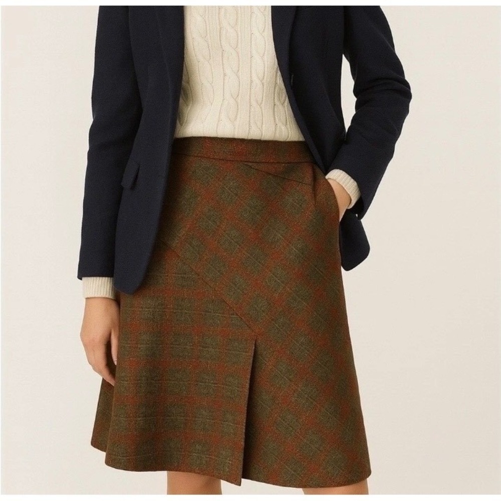 Banana Republic Womens Skirt Knee Length Brown 6 Plaid Wool Blend A-line Preppy